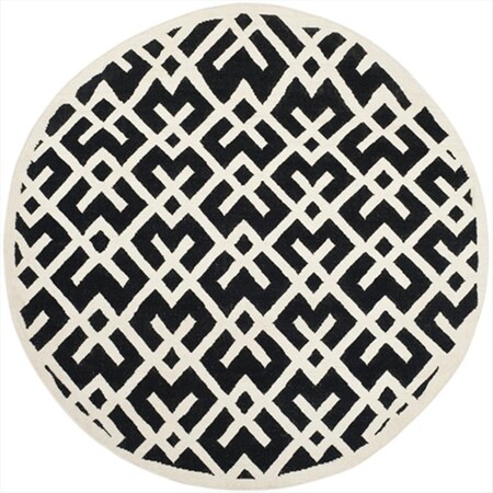 Safavieh 8 ft. x 8 ft. Round Contemporary Dhurries- Black and Ivory- Flatweave Rug DHU552L-8R
